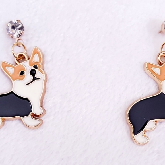 New gold plated crystal corgi earrings - Picture 6 of 9
